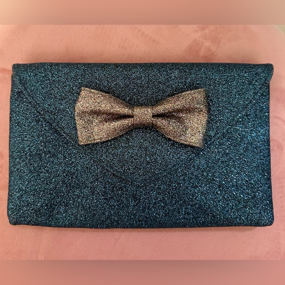 Petite blue glitter envelope clutch